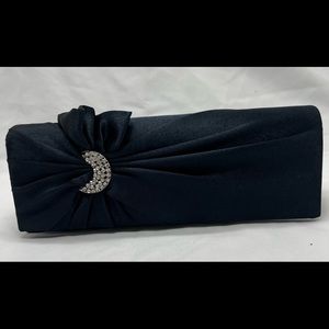 Damara Womens Pleated Satin Moon Shape Crystal Clutch Evening Bag